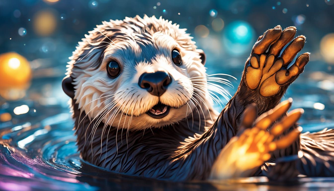Whimsical Sea Otter Waves in a Surreal Wonderland