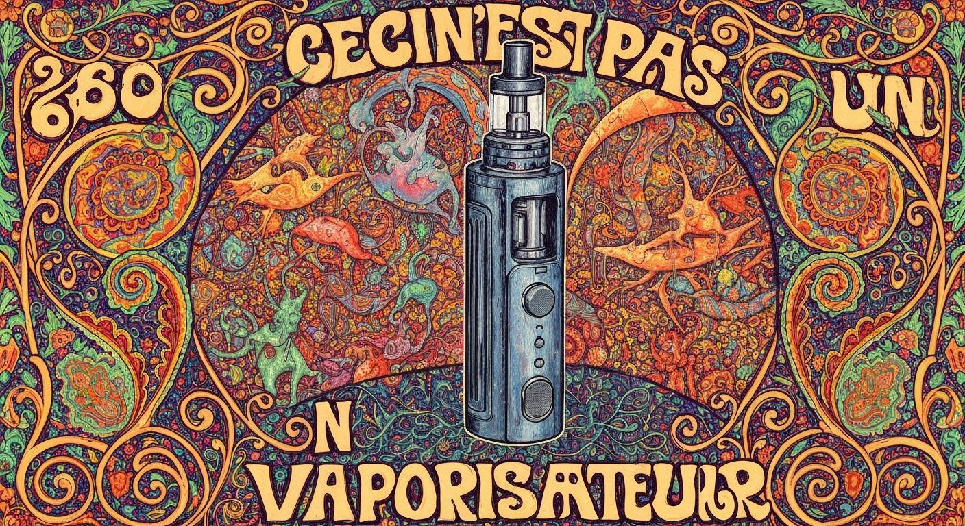 Psychedelic 60s Vaporizer Art Poster with Surreal Text