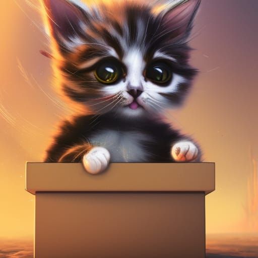 Cute Kitten in a Box: Fantasy Concept Art