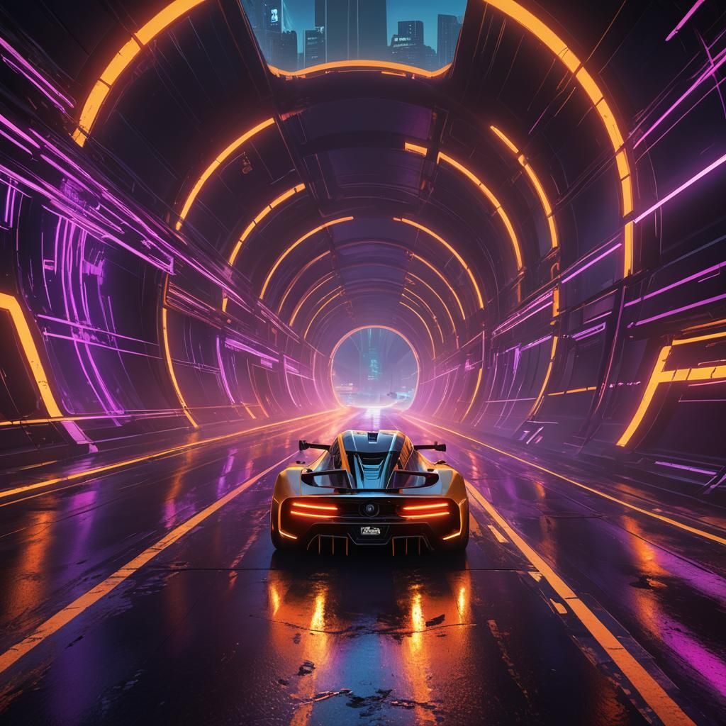 Future F1 Safe Car Concept Art in Neon Tunnel