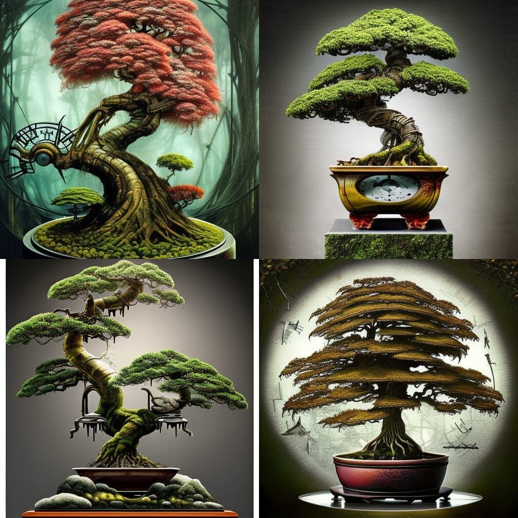 Clockpunk Crystal Bonsai Arboretum Digital Matte Painting