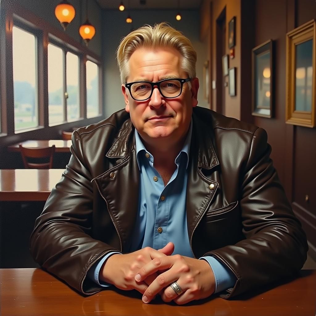 Man in Leather Jacket: Impressionistic Oil Painting