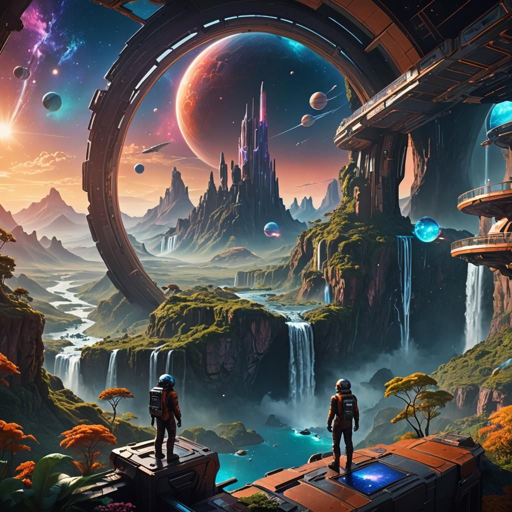 Spectacular Planet with Neon Waterfalls: Fantasy Concept Art