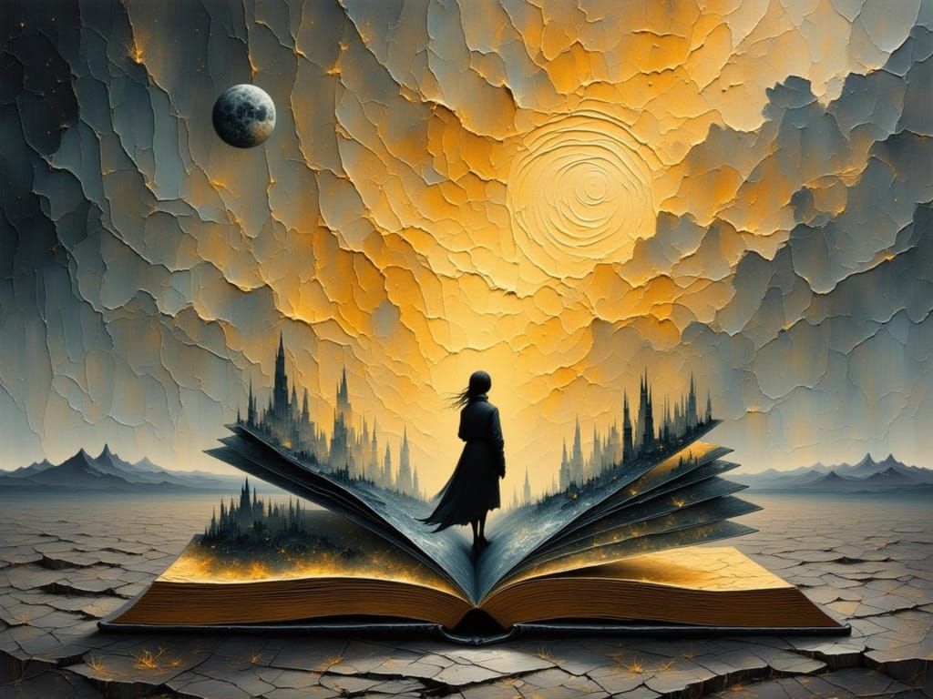 Surreal Glass Book of Memories on Cracked Earth