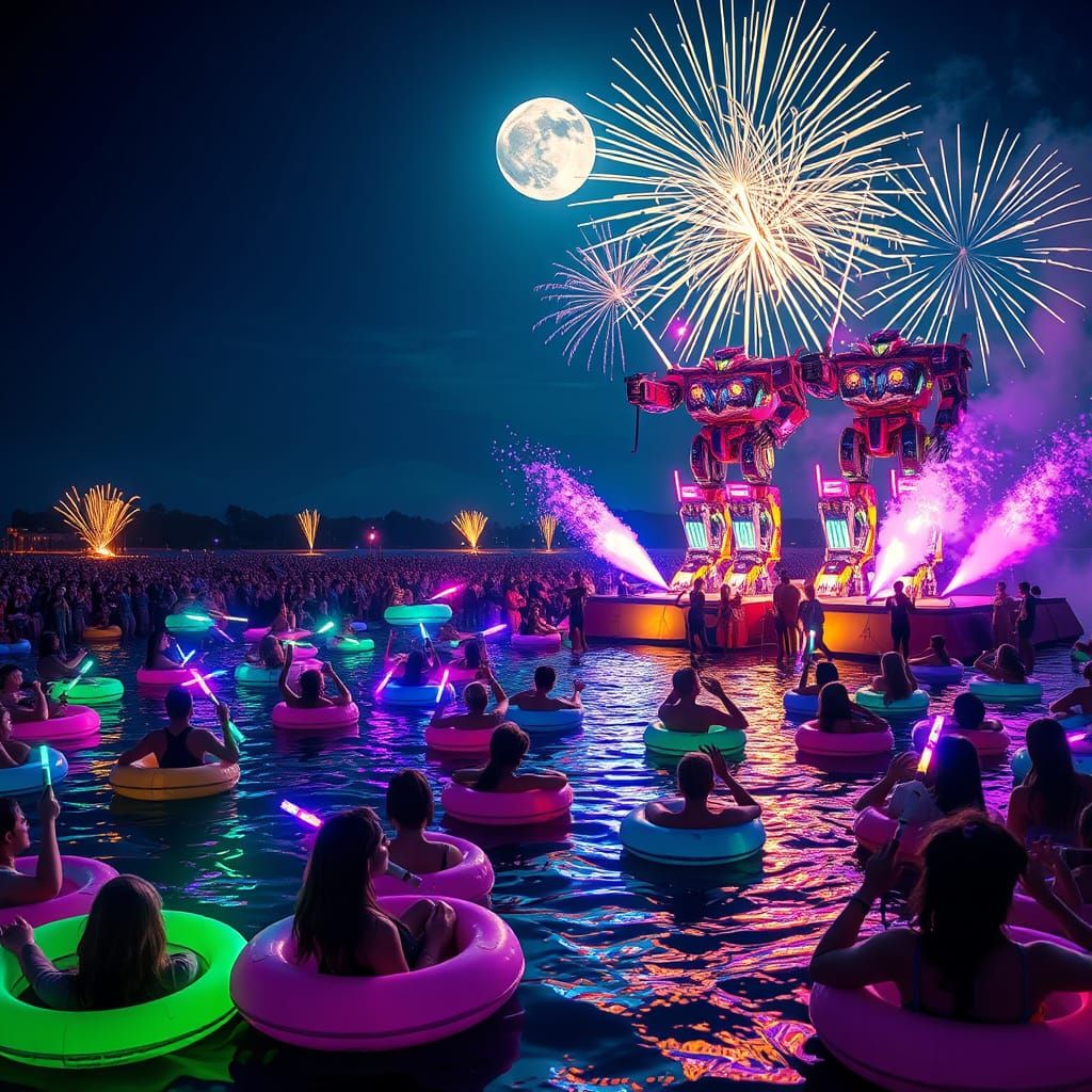 Psychedelic Floating Concert with Dancing Mechas