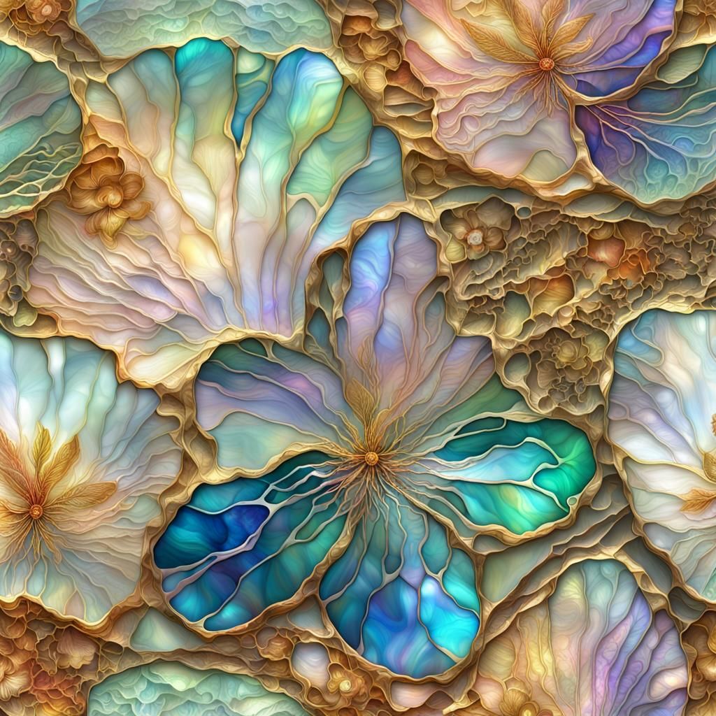 Iridescent Mother-of-Pearl Shells in Abstract Fantasy