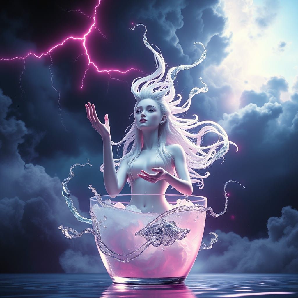 Cyberpunk Goddess in Turbulent Skies