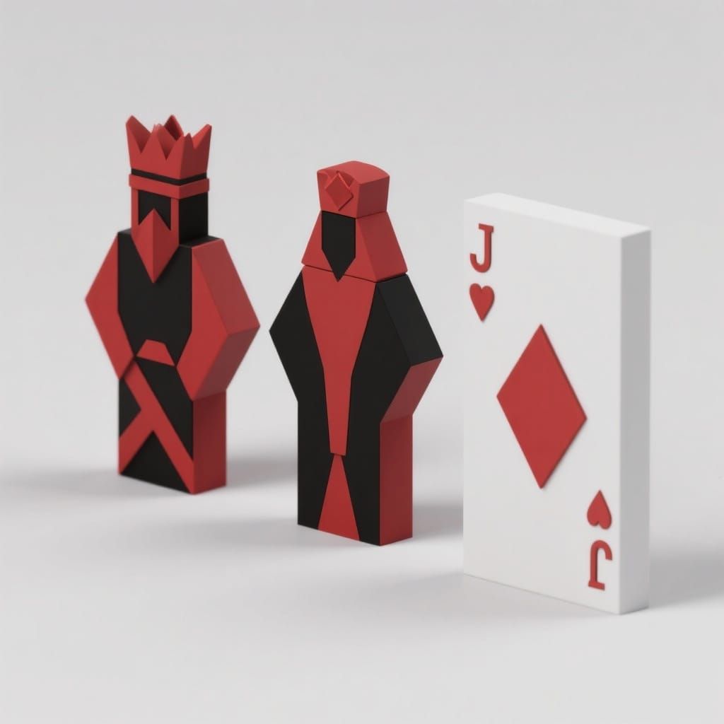 Minimalist 3D Playing Card Render: King, Queen, Jack