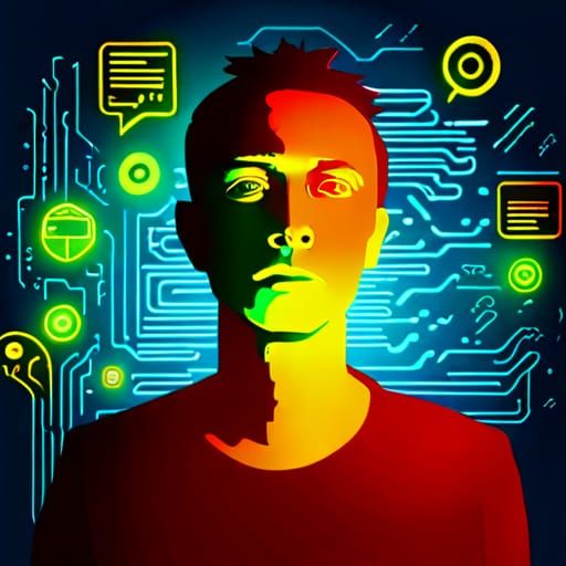 Shocked Hacker in Cyberpunk Style with Leaked Data