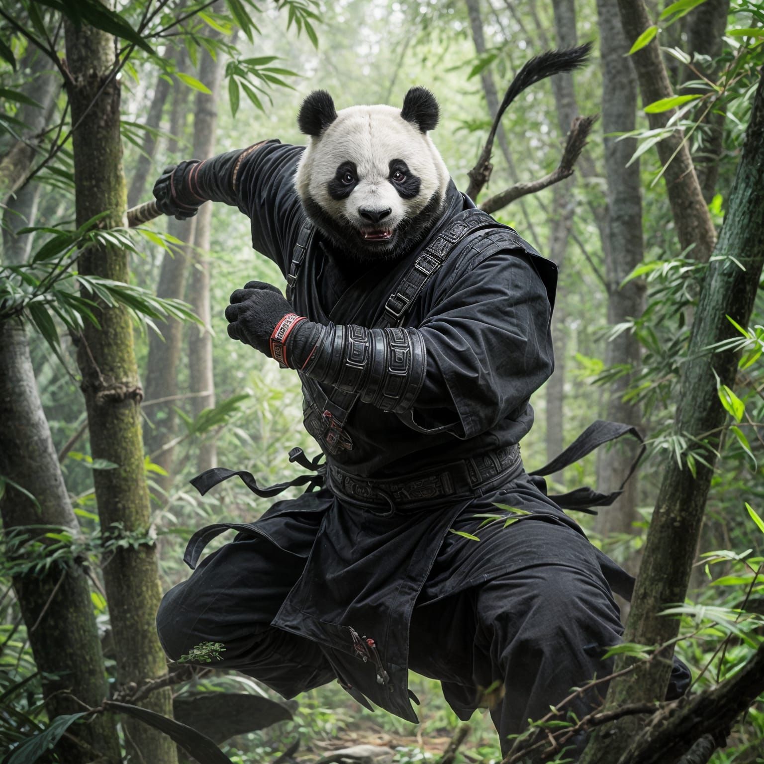 Ninja Panda Warrior in Bamboo Forest