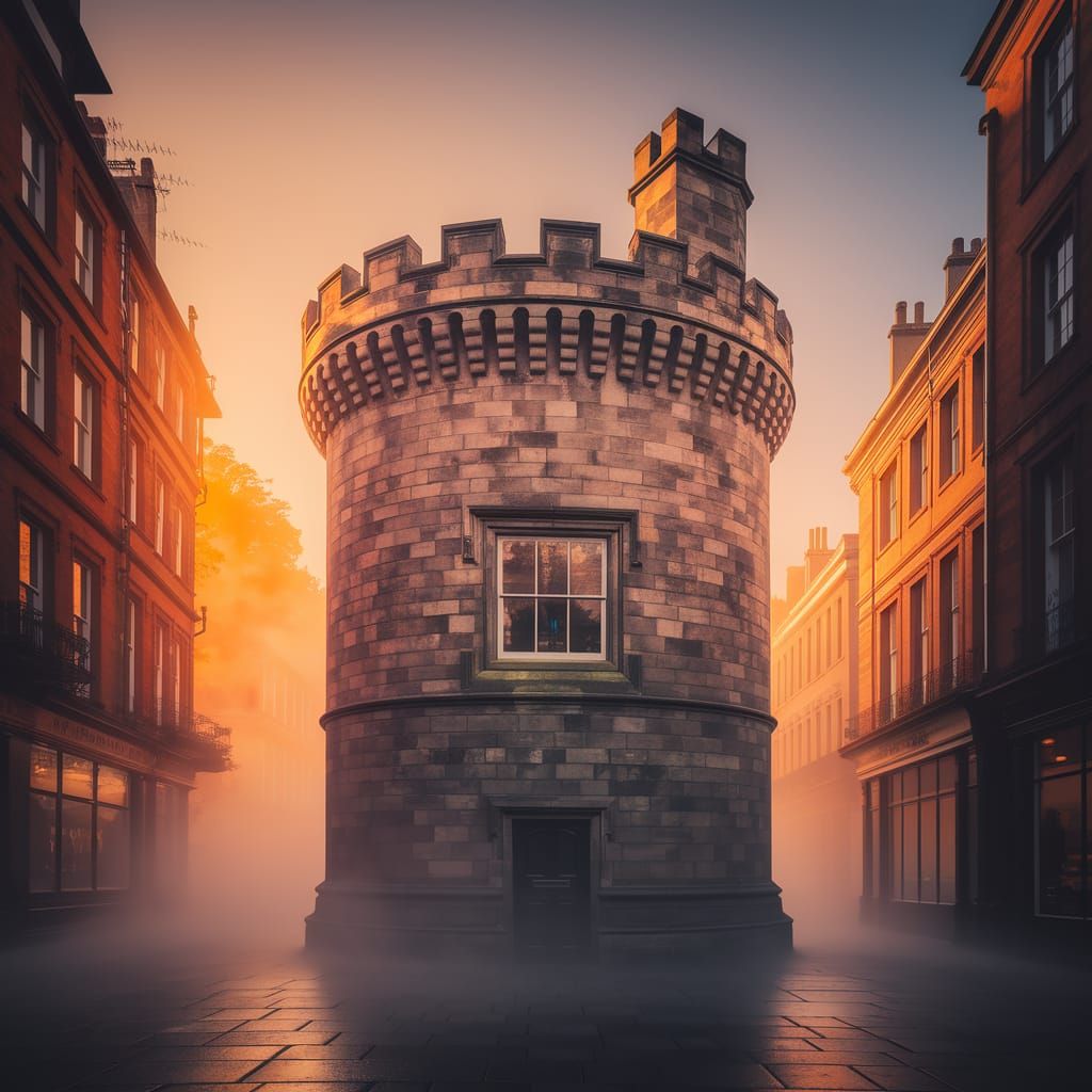 Golden Hour Sunlight on Newcastle Castle Turret