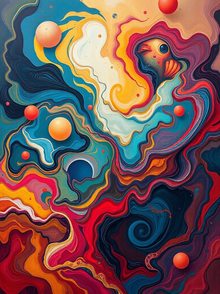 Vibrant Surreal Dreamscapes in Abstract Expressionist Style
