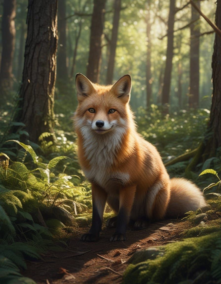 Red Fox in Sun-Dappled Forest Concept Art