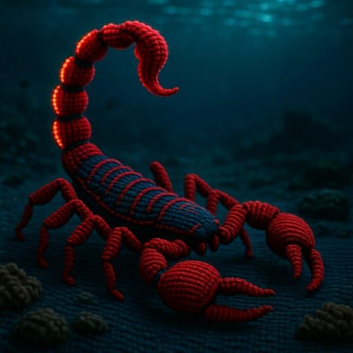 Scorpion with Glowing Tail in Dark Nautical Tapestry Style