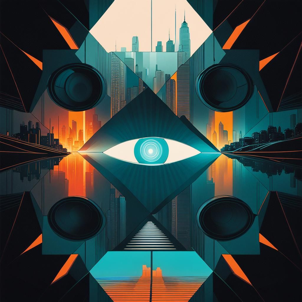 Night Cityscape Reflected in Broken Mirror, Modern Print