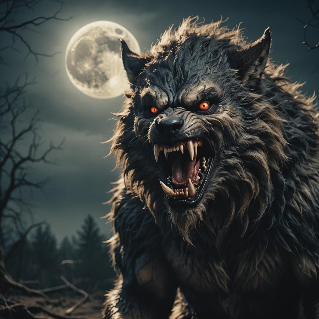 werewolf, fanged, sharp claws, hairy, dark fairytale, roarin...