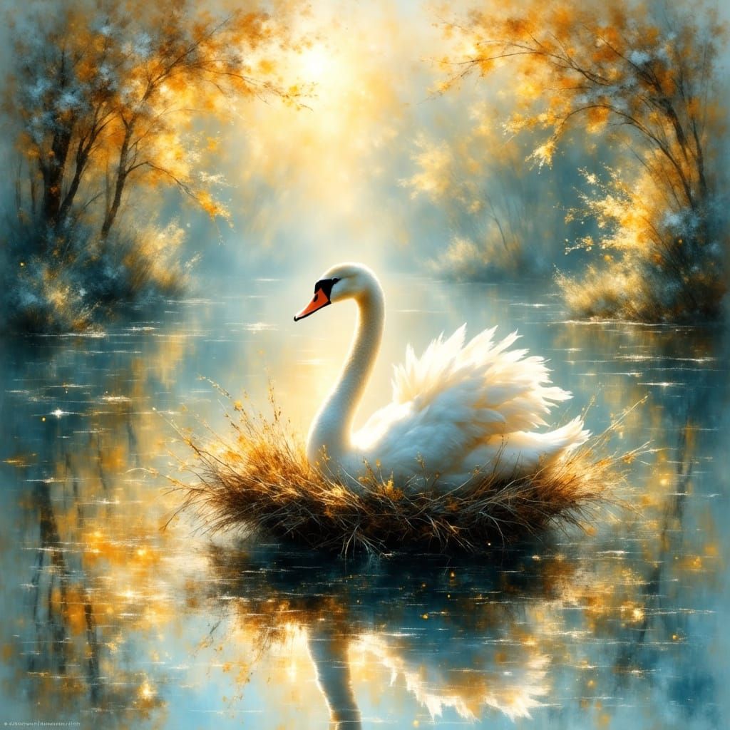 Ethereal Swan in Soft Watercolor Hues