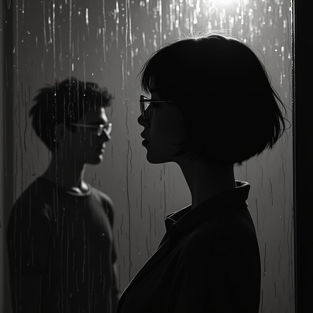 Rainy Window Silhouette in Ash Thorp Style