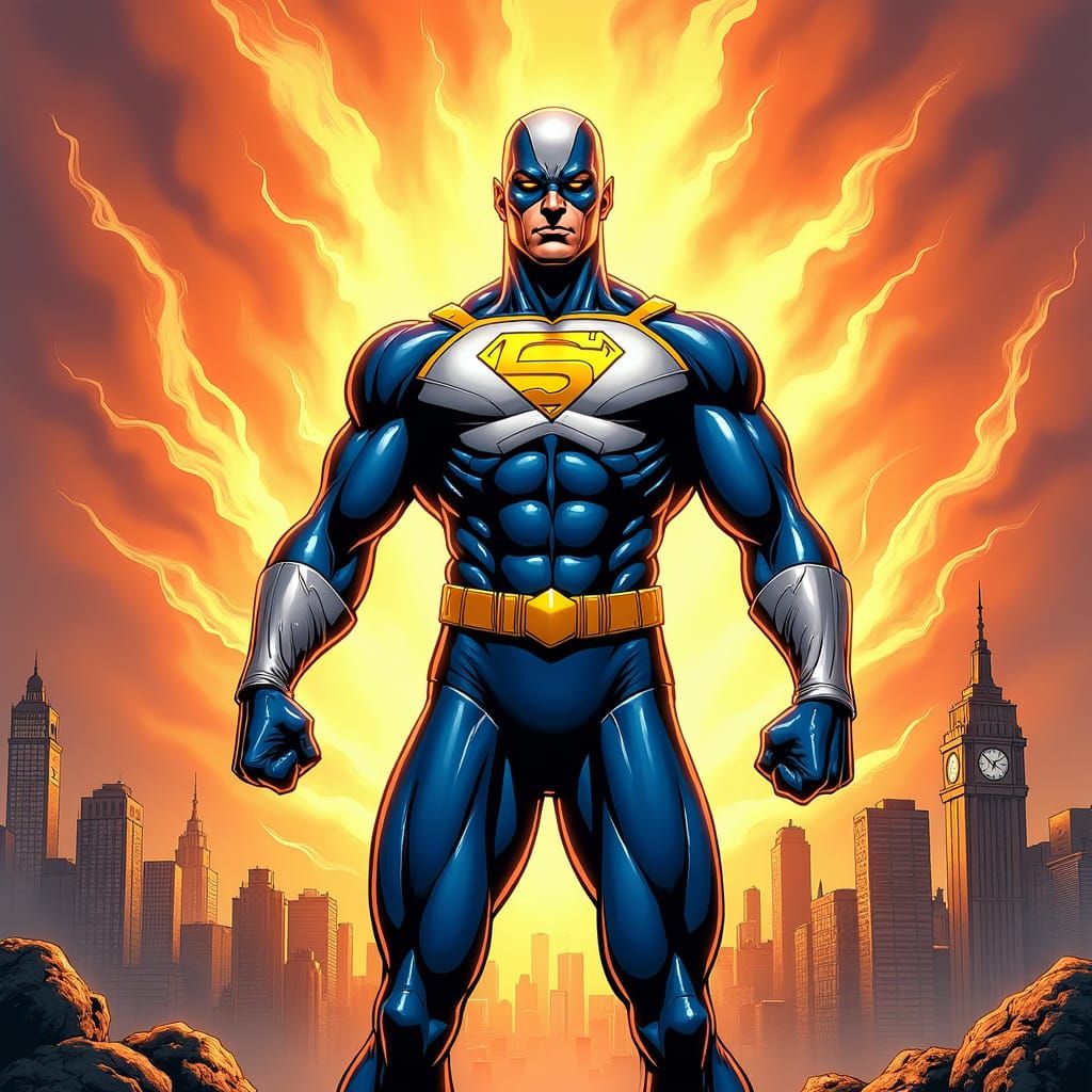 Dynamic Superhero Comic Book Cover in Marvel Style