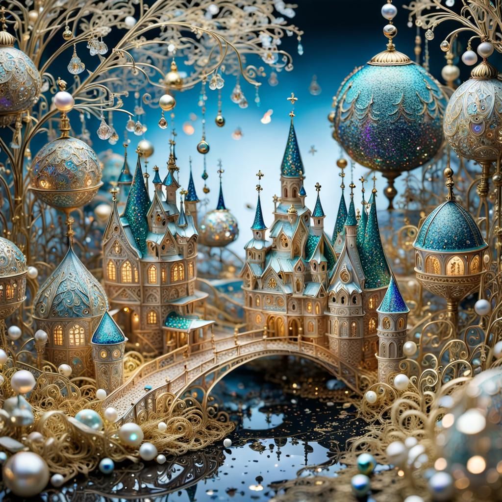 Faberge-Style Fairy Village with Metal Confetti