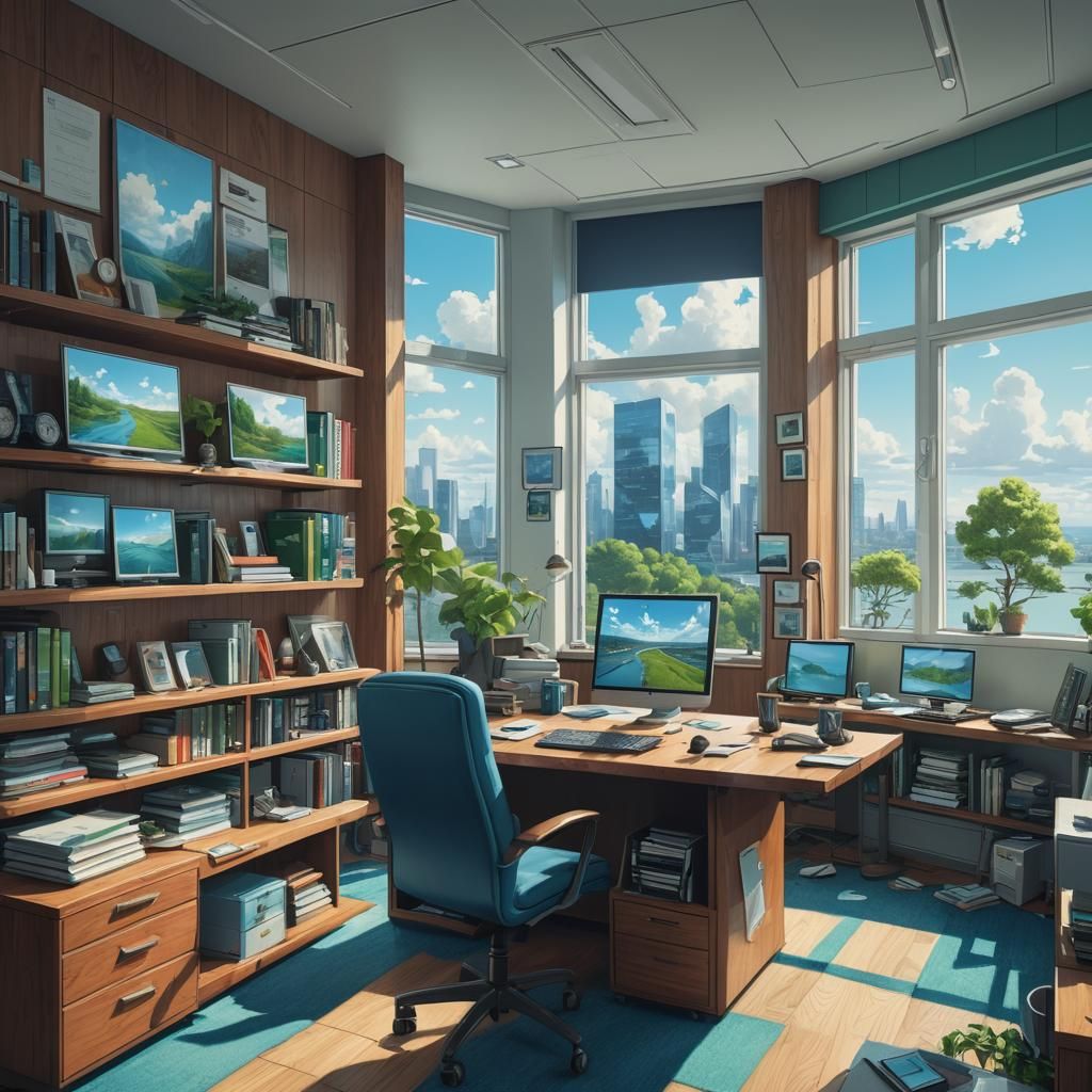 Fantastical Office Concept Art in Simon Stalenhag Style