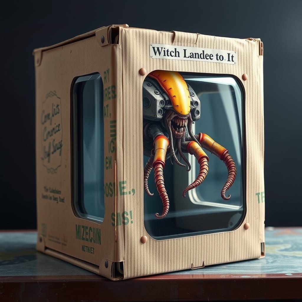 Retro-Futuristic Sci-Fi Alien Action Figure Box Art