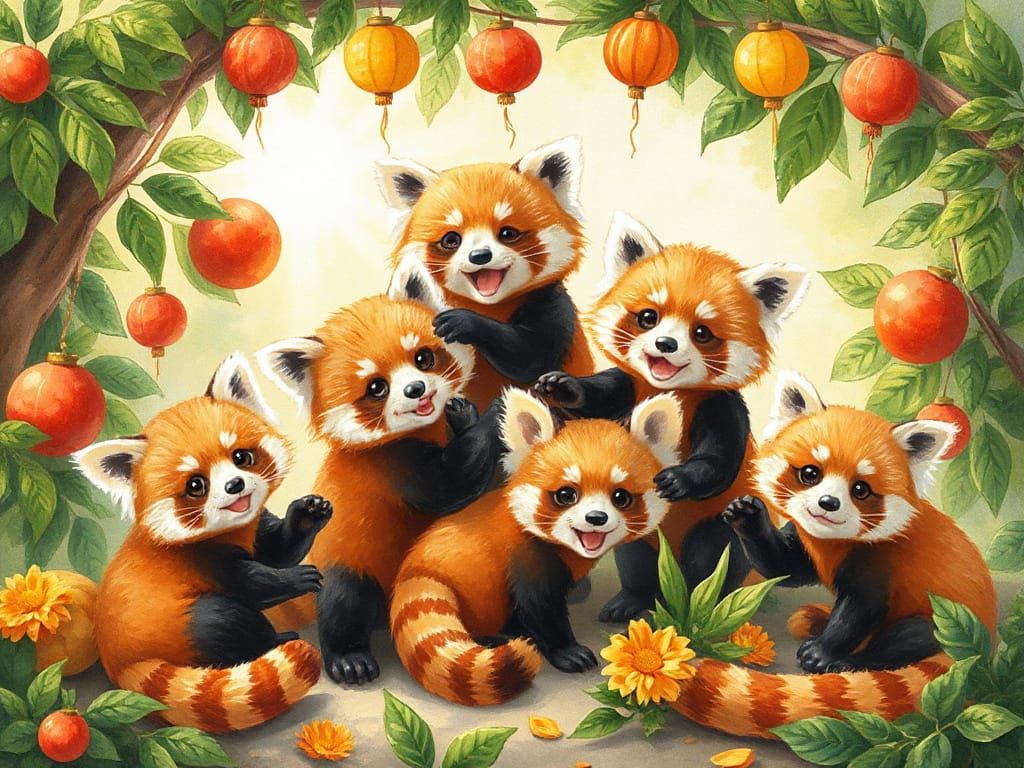 Joyful Red Panda Family Celebrating Red Panda Day