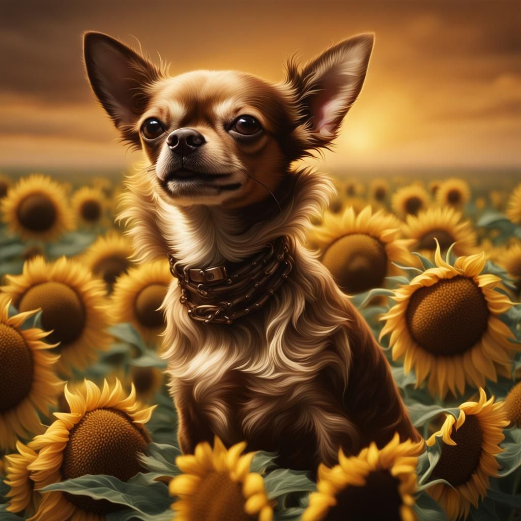 Chihuahua on Sunflower: Digital Matte Painting