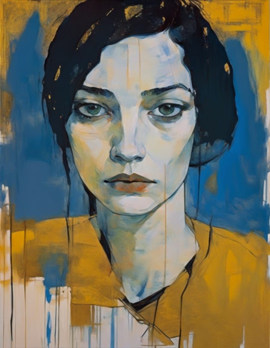 Brooding Woman Portrait in Expressionist Style