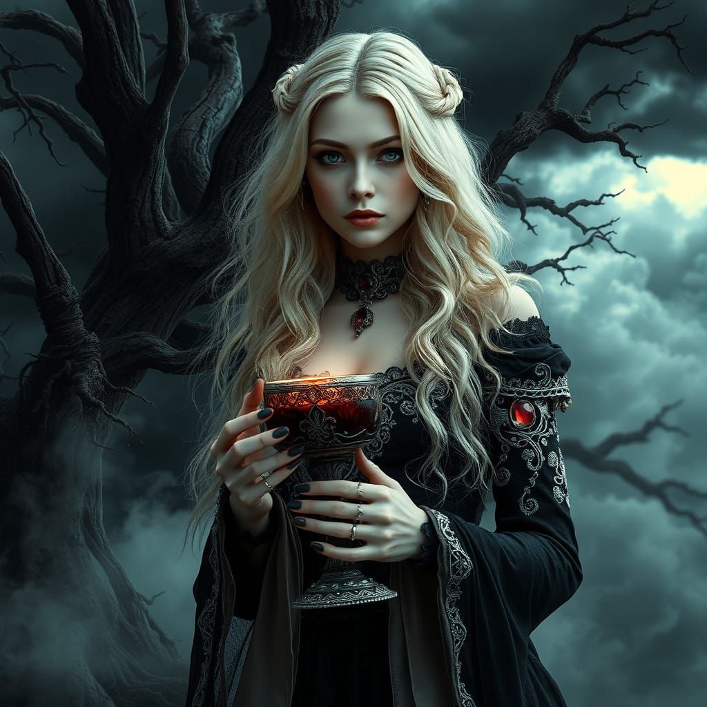 Ethereal Goth Woman in Mystical Ritual