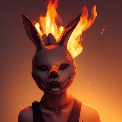 Girl in Burning Bunny Mask Concept Art