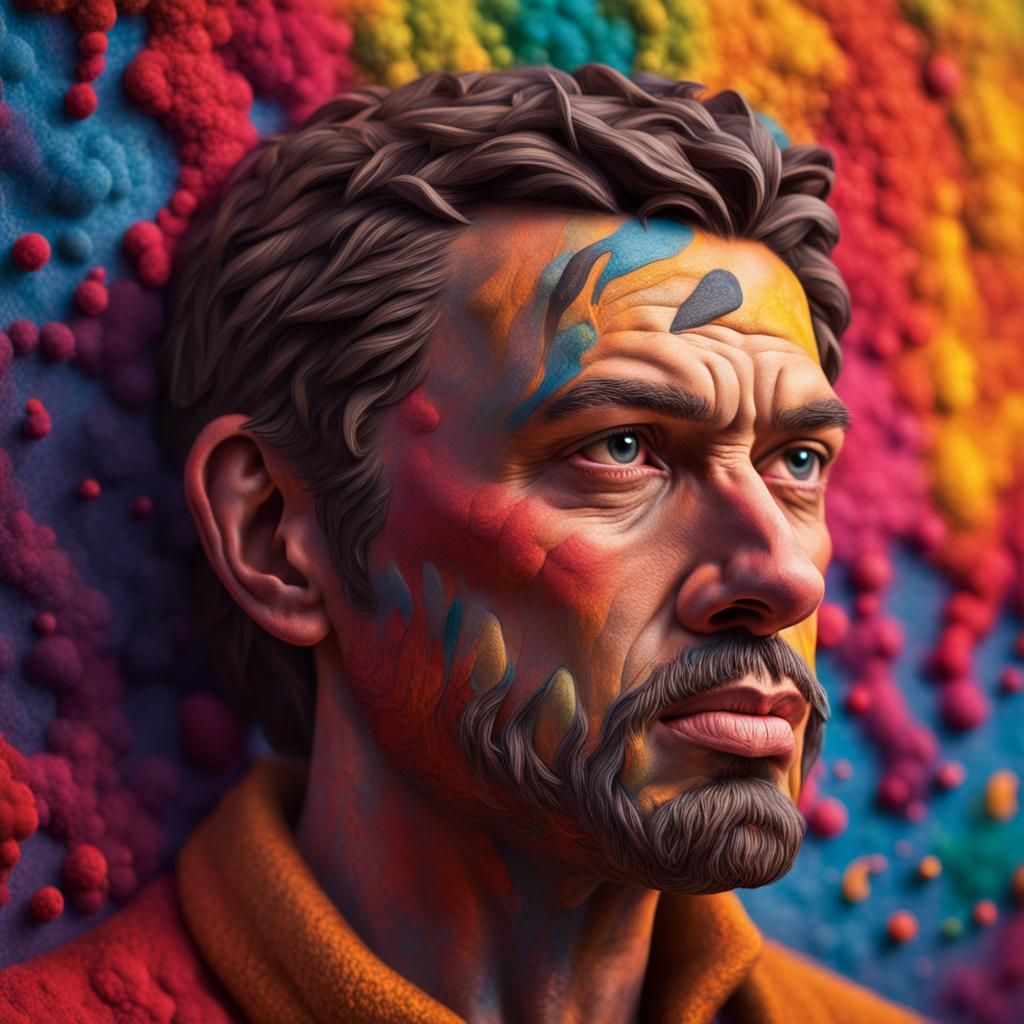 Hyperrealistic Felt Man: Detailed Splash Art Portrait