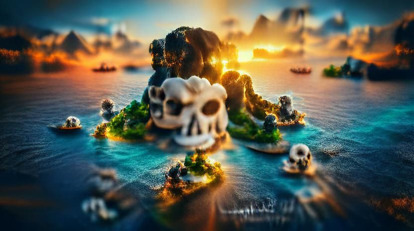 Skull Island Sunset: Divine Light on Still Sea