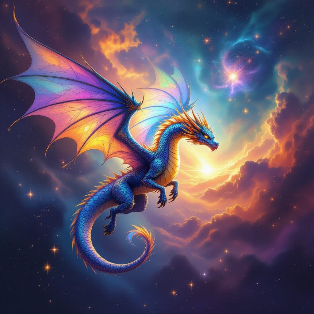 Cosmic Dragon Soaring Through Nebula Digital Painting