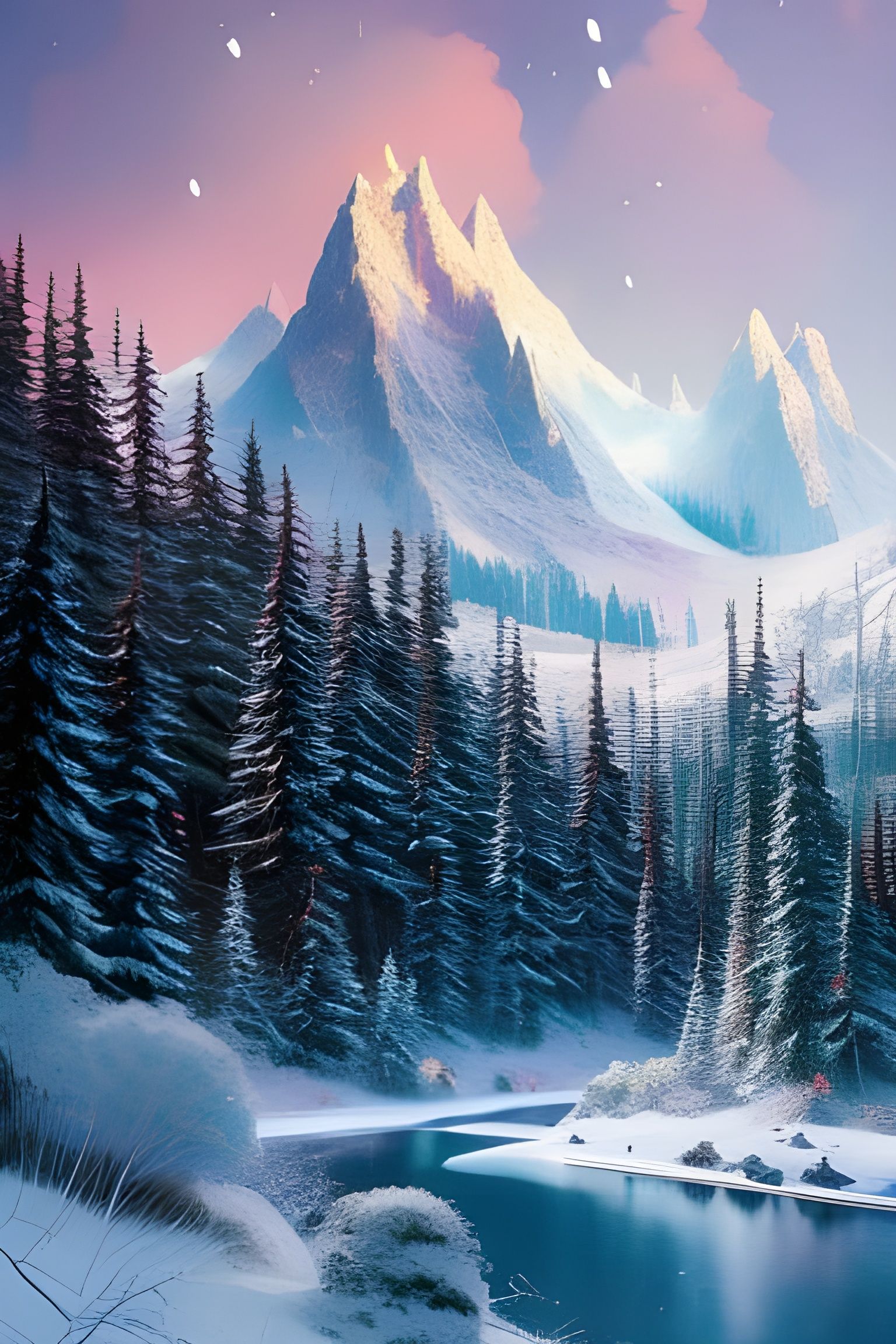 Winter Snow Mountain Valley: Hyperdetailed Matte Photography