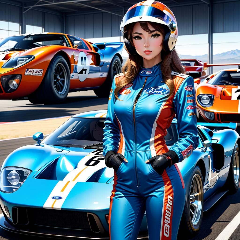 Alluring Racer in Manga Style with Ford GT40