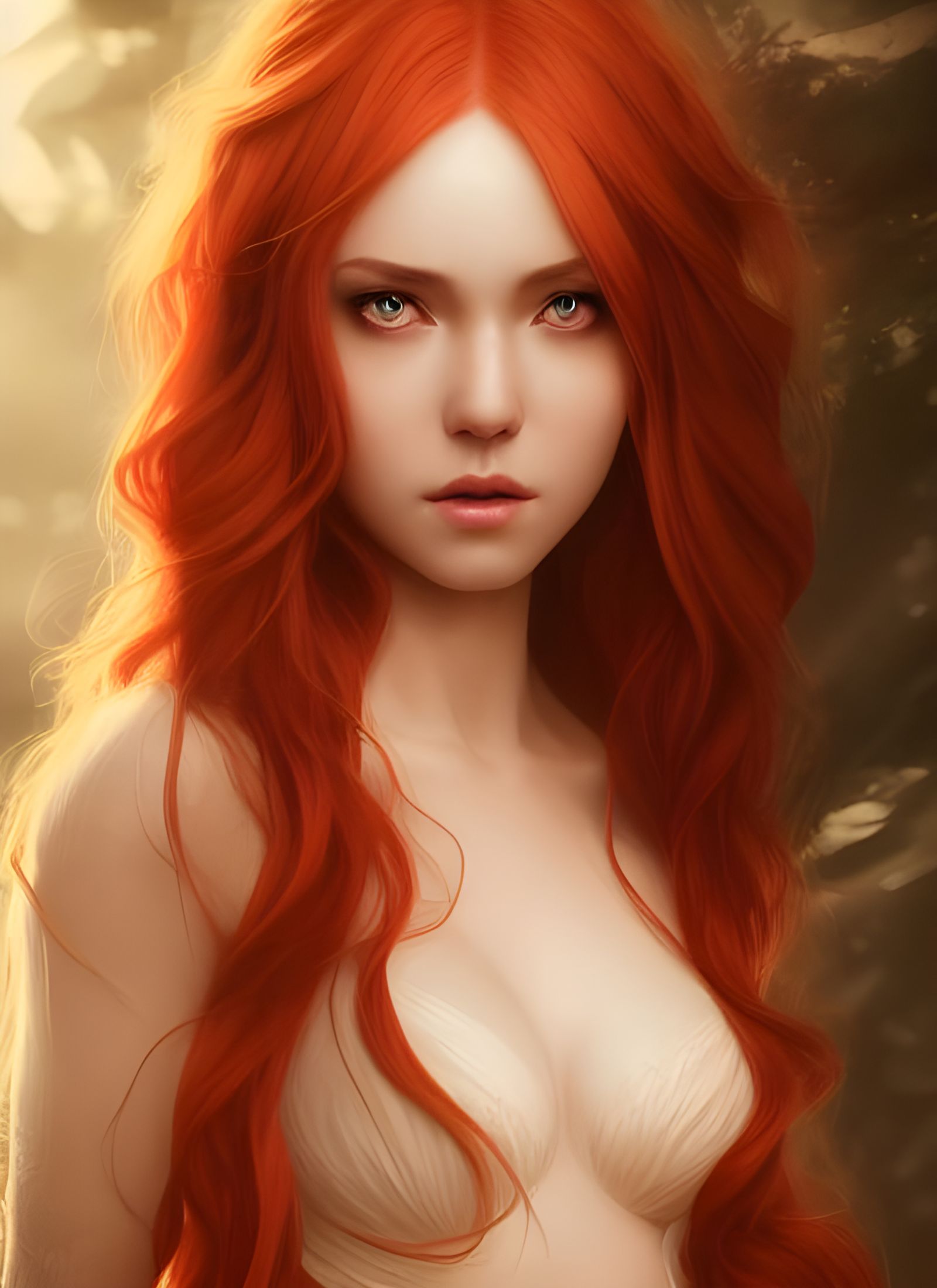 Redheaded Elven Goddess Portrait, Hyper-Realistic Digital Ar...