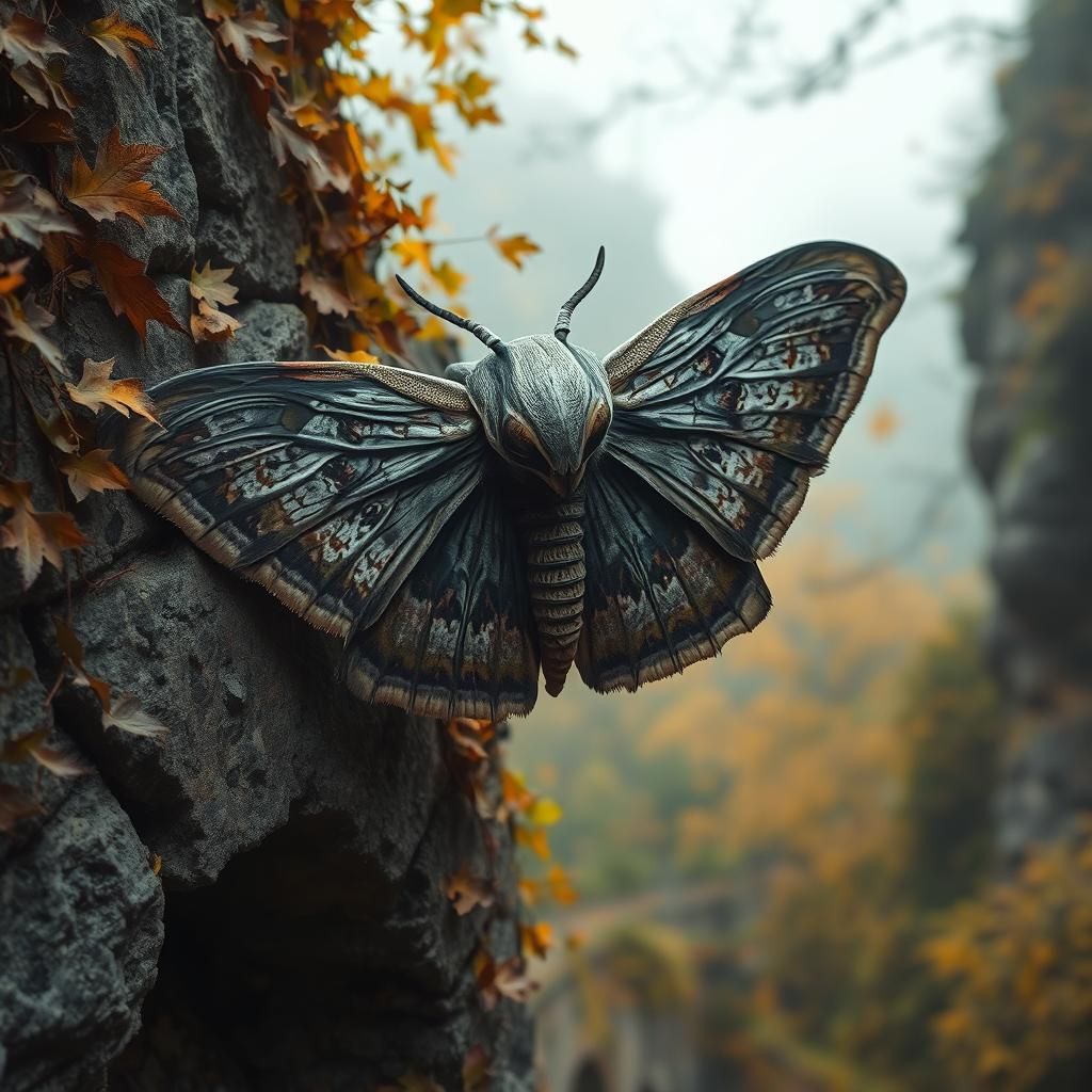 Death's Head Moth on Ancient Wall, in Dystopian Style