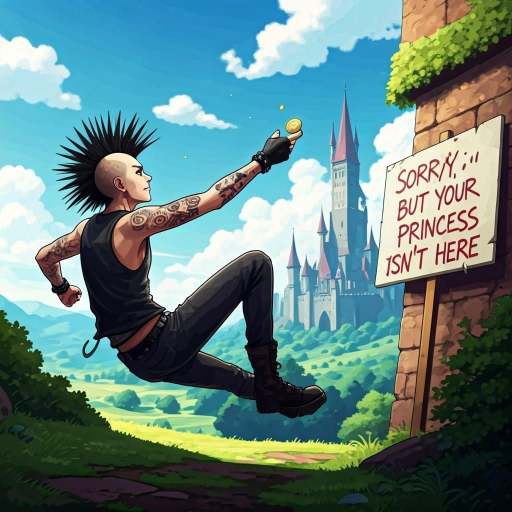 8-Bit Punk Jumps for Coin in Anime Style
