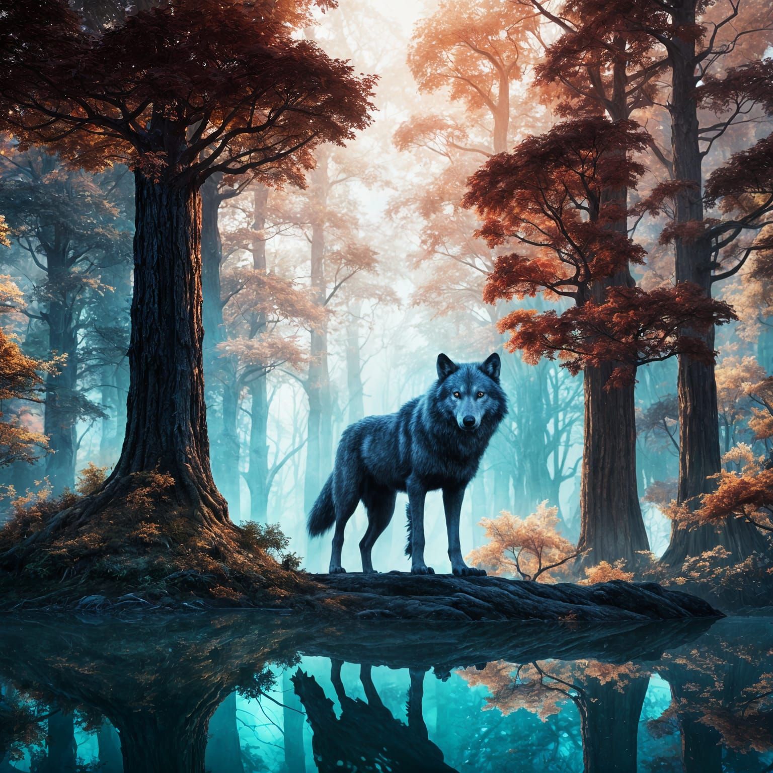 Wolf Double Exposure: Fantastical Detailed Matte Painting