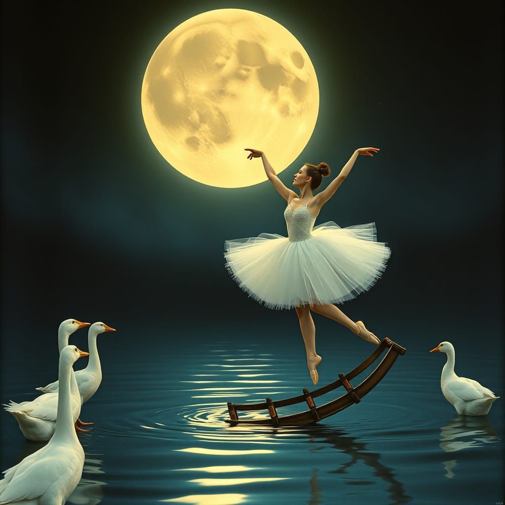 Ethereal Ballerina Dances on a Celestial Moonscape
