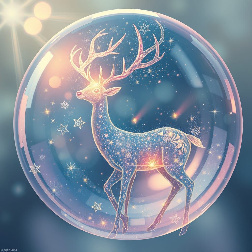 Stardust Deer in Dreamlike Bubble, Fantasy Concept Art