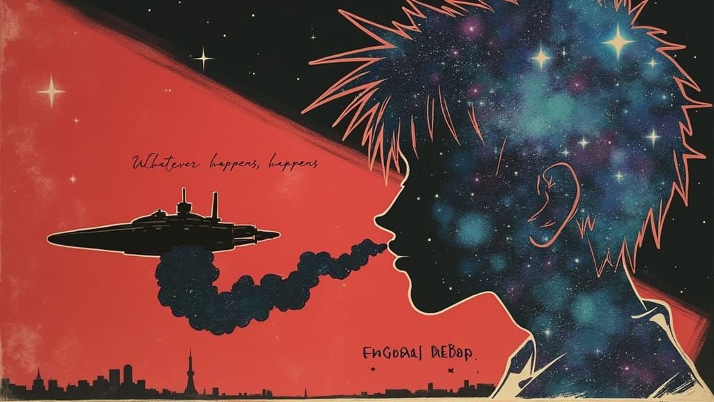 Vibrant Cowboy Bebop Silhouette in a Galaxy