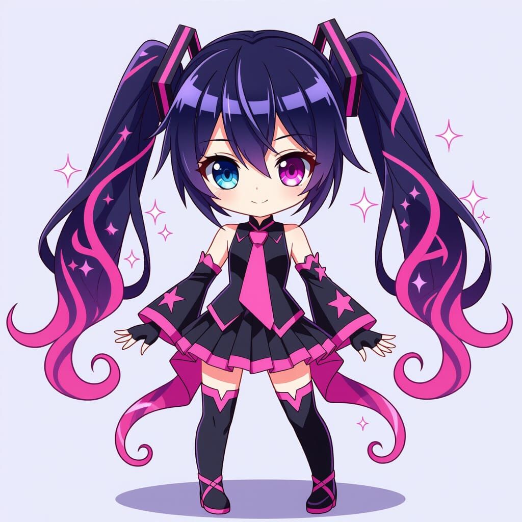 Chibi Star Guardian Miku in Venom Symbiote Attire