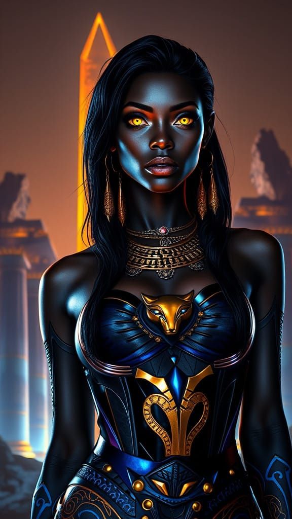 Cyberpunk Goddess of Isis in Lapis Lazuli and Neon