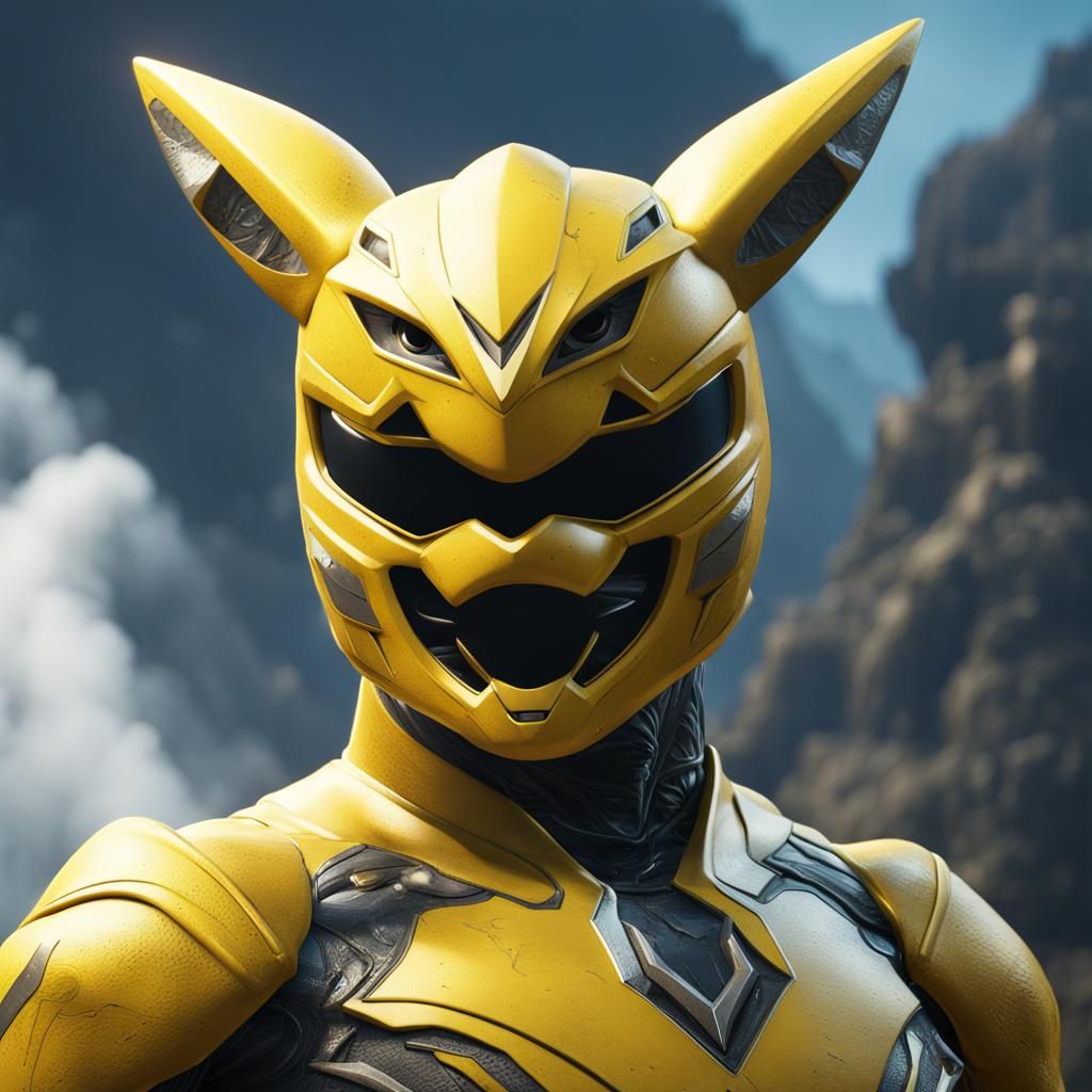 Pikachu as Yellow Power Ranger in Detailed Matte Painting