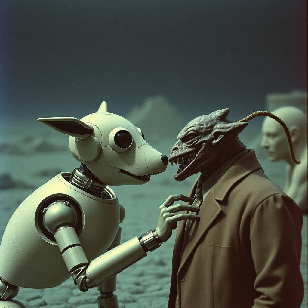 Surreal Robot Dog Sci-Fi Scene in 80s Style