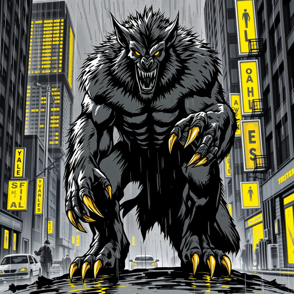 Werewolf in Gritty Noir Comic Book Style