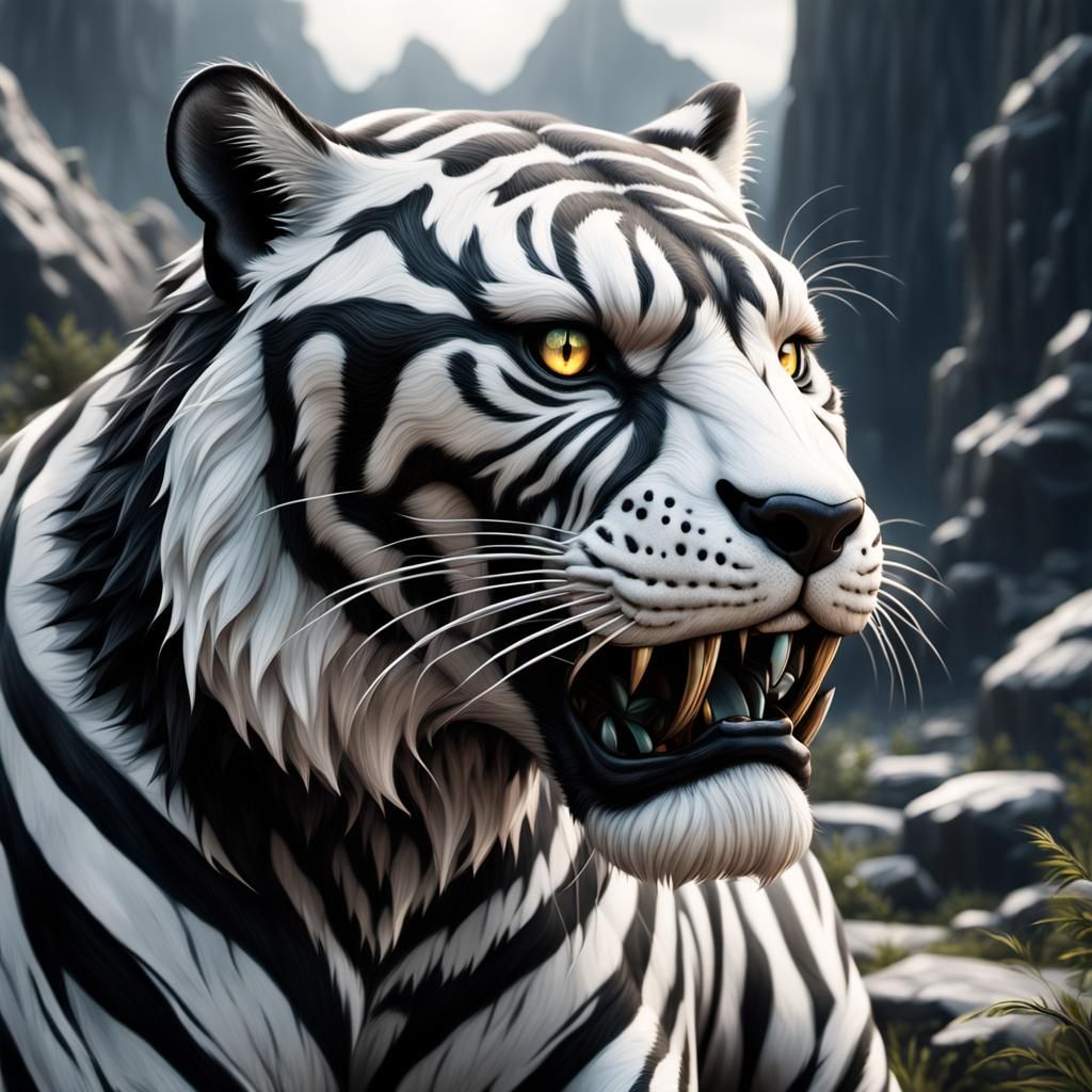 Striped Sabertooth Tiger in Detailed Matte Painting