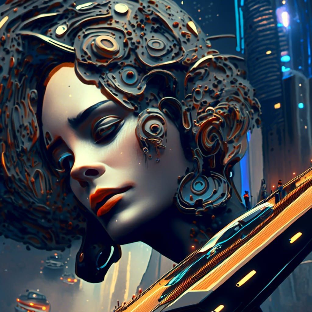 Futuristic Cityscape Art in Retrofuturist Style